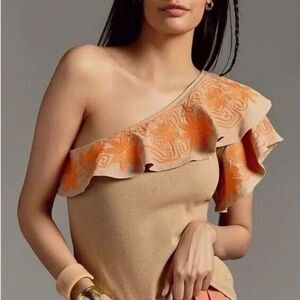 Anthropolgie Dolan One Shoulder embroidered top